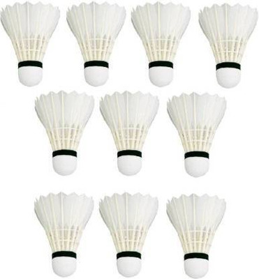 Shashi Enterprises Badminton Feather Shuttle For Practice Feather Shuttle  - White(Medium, 77, Pack of 10)