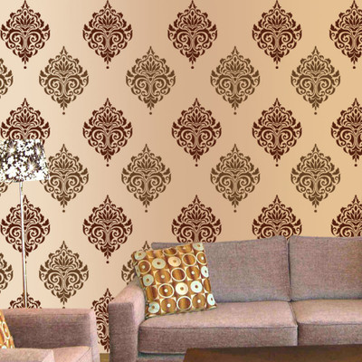 Arhat Damask Mottif ASR-E695 Glossy pvc Stencil(Pack of 1, Wall Art)