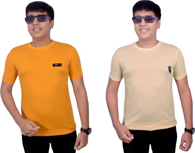 Kundan Solid Men Round Neck Multicolor T-Shirt