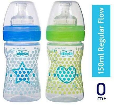 Chicco Well Being Feeding Bottle Combo - 150(Blue, Green, Clear)