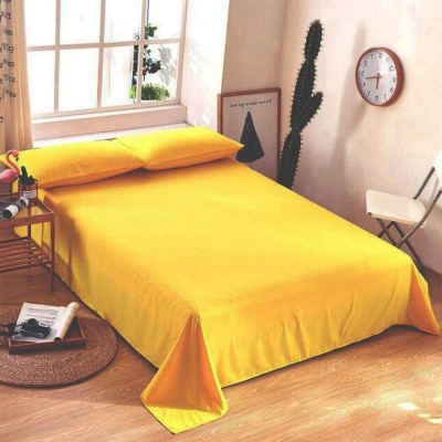 BEVI 304 TC Microfiber Double Solid Flat Bedsheet(Pack of 1, Yellow)
