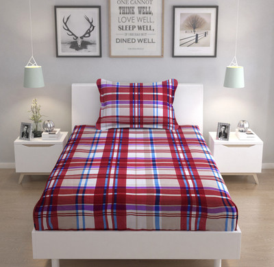 DTODEXPRESS 240 TC Microfiber Single Checkered Flat Bedsheet(Pack of 1, Maroon)