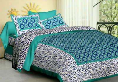 MISHTI CREATION 228 TC Cotton Double Jaipuri Prints Flat Bedsheet(Pack of 1, Green)