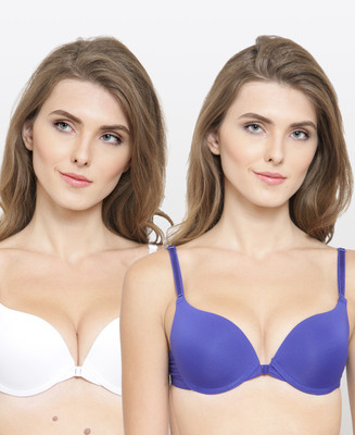 PrettyCat PrettyCat Front Open Push-up Heavily Padded Bra Women Push-up Heavily Padded Bra(White, Blue)