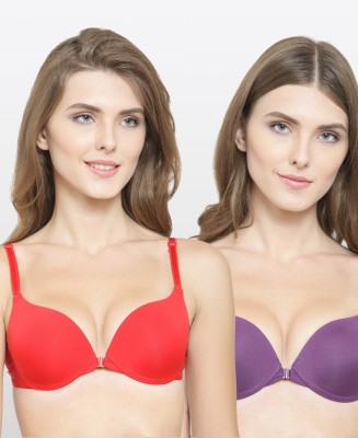 PrettyCat PrettyCat Front Open Push-up Heavily Padded Bra Women Push-up Heavily Padded Bra(Purple, Red)