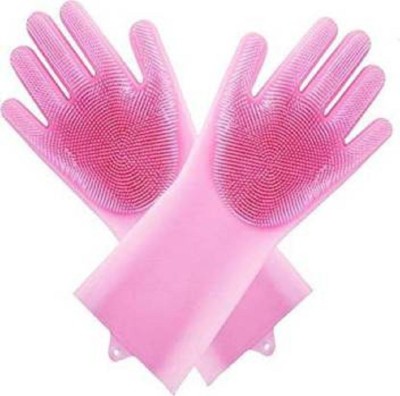 FIVANIO Silicone Gloves Wet and Dry (pink) Wet and Dry Glove(Free Size)