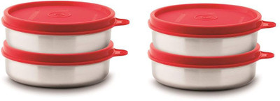 Signoraware Steel Grocery Container  - 60 ml(Pack of 4, Red, Silver)