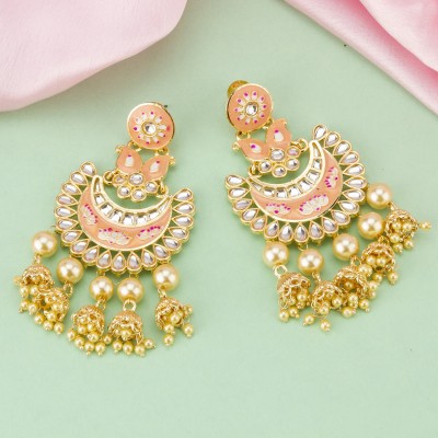 Jewels Galaxy Adorable Ethnic Gold Pearl Copper Chandbali Earring