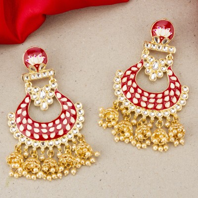 Jewels Galaxy Amazing Ethnic Red Pearl Copper Chandbali Earring