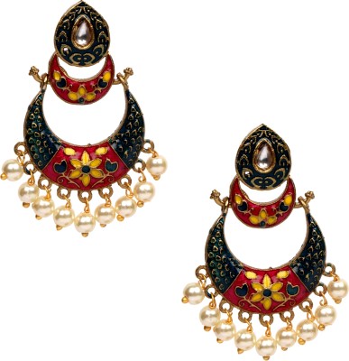 Adorn Gold Plated Meenakari Chandbali Kundan Earring For Women Metal Drops & Danglers, Chandbali Earring