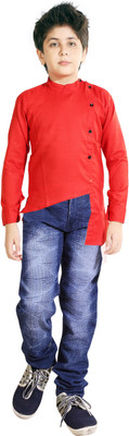 AD & AV Boys Party(Festive) Kurta Jeans(RED AND BLUE)