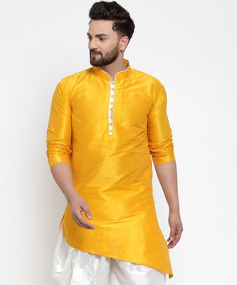 Kaifoo Men Self Design Ethnic Dress Kurta(Yellow)