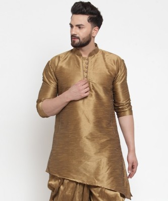 SAIFOO Men Solid High Low Kurta(Gold)