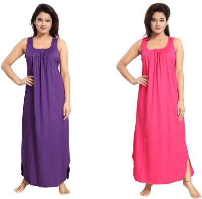 Classic Art Women Nighty(Pink, Purple)