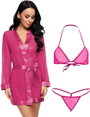 Xs and Os Women Robe and Lingerie Set(Pink)