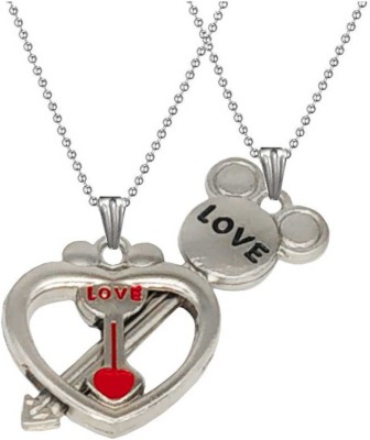Shiv Jagdamba Love You Heart Key Couple Locket With 2 Chain His Her Necklace Chain For Men Women Sterling Silver Zinc, Metal Pendant Set