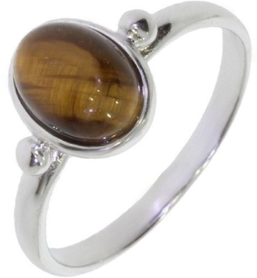 KUNDLI GEMS Tiger's eye Ring Natural Stone Original Stone Unheated & Untreated stone Certified Astrological Purpose for unisex Stone Quartz Silver Plated Ring