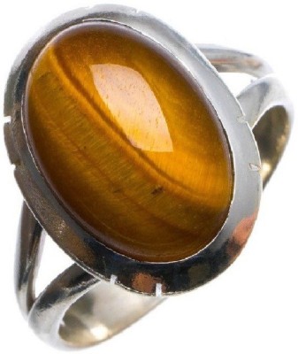 KUNDLI GEMS Tiger's eye Ring Natural Stone Original Stone Unheated & Untreated stone Certified Astrological Purpose for unisex Stone Quartz Silver Plated Ring