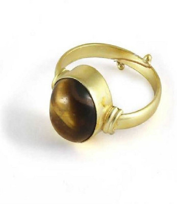 RATAN BAZAAR Tiger's Ring Natural Stone Original Stone Unheated & Untreated stone Certified Astrological Purpose for unisex Stone Quartz Gold Plated Ring