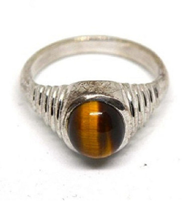 KUNDLI GEMS Tiger's eye Ring Natural Stone Original Stone Unheated & Untreated stone Certified Astrological Purpose for unisex Stone Quartz Silver Plated Ring