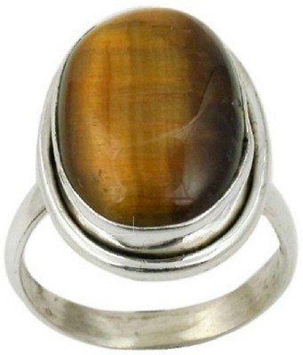 KUNDLI GEMS Tiger's eye Ring Natural Stone Original Stone Unheated & Untreated stone Certified Astrological Purpose for unisex Stone Quartz Silver Plated Ring