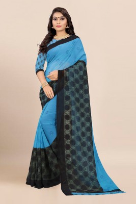 RUNAYA NX Printed Bollywood Georgette Saree(Blue)