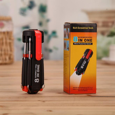 Skylight Multi-Function Screwdriver Kit with LED Portable Torch Ratchet Screwdriver Set (8 in 1) Standard Screwdriver Set(Pack of 1)