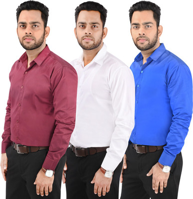 CRAFT HEAVEN Men Solid Casual Blue, Maroon, White Shirt(Pack of 3)