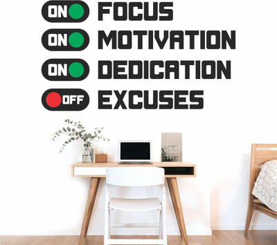 Stickerberry 50 cm Focus Motivation Dedication On Excuses Off Motivational-Quotes 90cm X 50 cm Self Adhesive Sticker(Pack of 1)