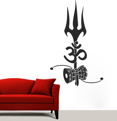 Stickerberry 100 cm Shiva PVC Trishul Om Wall Sticker (Black Matte, 46 X 100 cm) Self Adhesive Sticker(Pack of 1)