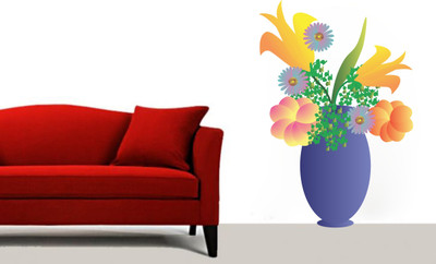 Stickerberry 61 cm Multi Flower with Vase Wall Sticker For Home Decor 45 x 61 cm Self Adhesive Sticker(Pack of 1)