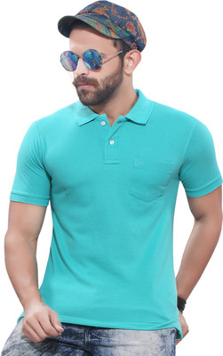 Kundan Solid Men Polo Neck Green T-Shirt