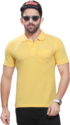 Kundan Solid Men Polo Neck Yellow T-Shirt