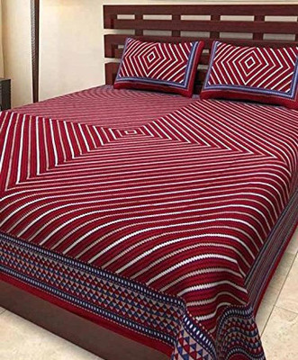 Pankaja Creation 144 TC Cotton Double Printed Flat Bedsheet(Pack of 1, Red, Blue)