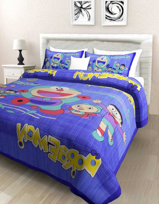 ADIRAV Cotton Double Flat 200 TC Cartoon Bedsheet(Pack of 1, Blue)