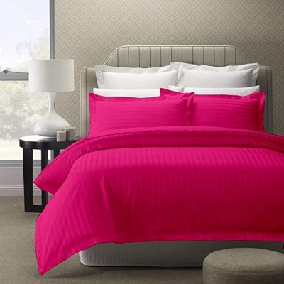 kush enterprises 300 TC Satin Double Striped Flat Bedsheet(Pack of 1, Pink)