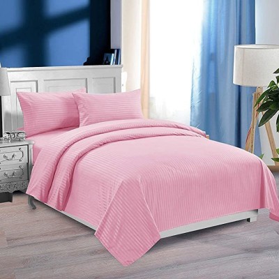 LoveKush 300 TC Satin Double Striped Flat Bedsheet(Pack of 1, Baby pink)