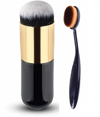 CETC Professional Black Foundation Brush and Oval Foundation Brush -Pack of 2(Pack of 2)