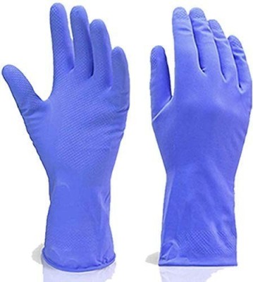 Orange Enterprise Rubber Cleaning Gloves Set | Hand Gloves Free Size for Gloves for Wash Dish,Kitchen, Bathroom(1 Pair: Right + Left Hand) (Blue) Wet and Dry Glove(Free Size)