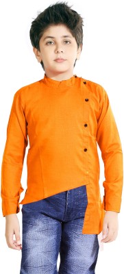 AD & AV Boys Solid Asymmetric Kurta(Orange)