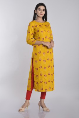 Hisham Women Printed Straight Kurta(Yellow)