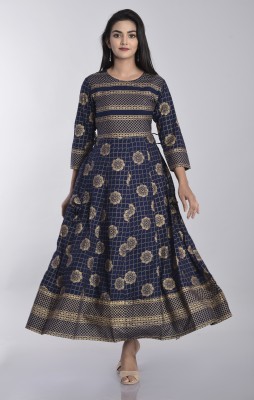 KBZ Women Printed Anarkali Kurta(Blue)