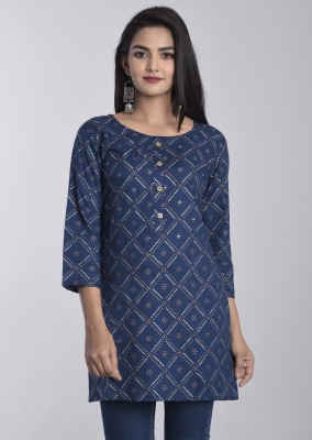 Hisham Women Printed Straight Kurta(Blue)