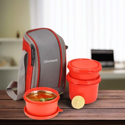Oliveware Boss Lunch Box - Orange | Steel Range | Microwave Safe & Leak Proof | 3 Air-Tight Containers with Bag | Keep Food Hot | School, College & Office Use 3 Containers Lunch Box(1200 ml, Thermoware)