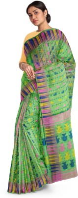 Pradip Fabrics Woven Jamdani Silk Blend Saree(Light Green)