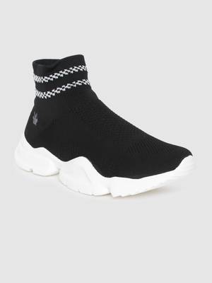 WROGN WROGN Men Black Solid Mid-Top Slip-On Sneakers Slip On Sneakers For Men