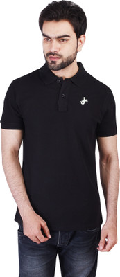 JAGURO Solid Men Polo Neck Black T-Shirt