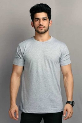 allytrue Solid Men Round Neck Grey T-Shirt