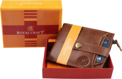 Royal Craft Men Tan Genuine Leather Wallet(8 Card Slots)