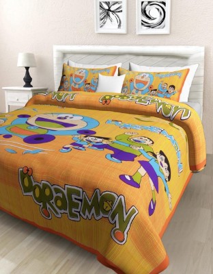 SINGHS VILLAS DECOR 154 TC Cotton Double Cartoon Flat Bedsheet(Pack of 1, Yellow, Multicolor)